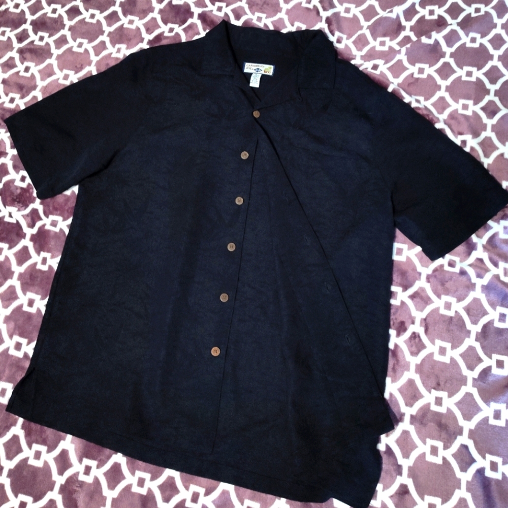 Caribbean Joe black Hawaiian shirt med